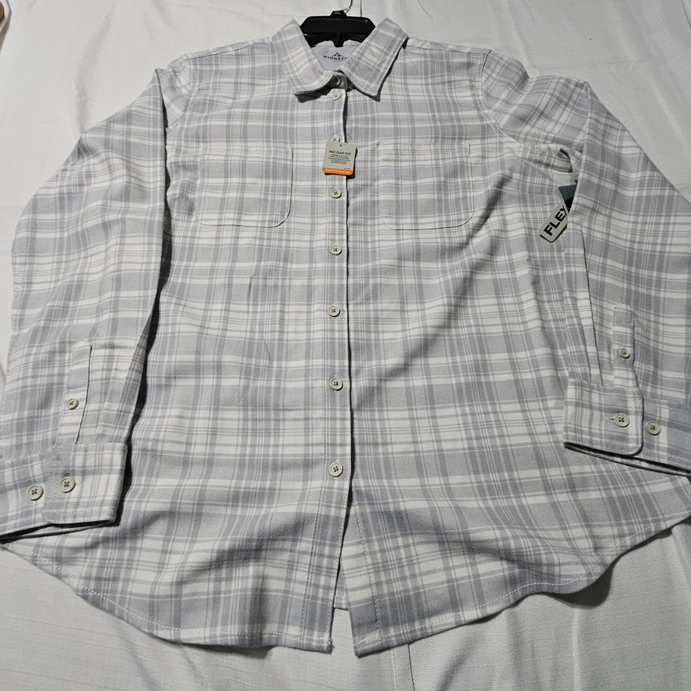 Ridgecut Toughwear Gray Plaid Long Sleeve Flex Flannel‎ Shirt Womens XL NEW